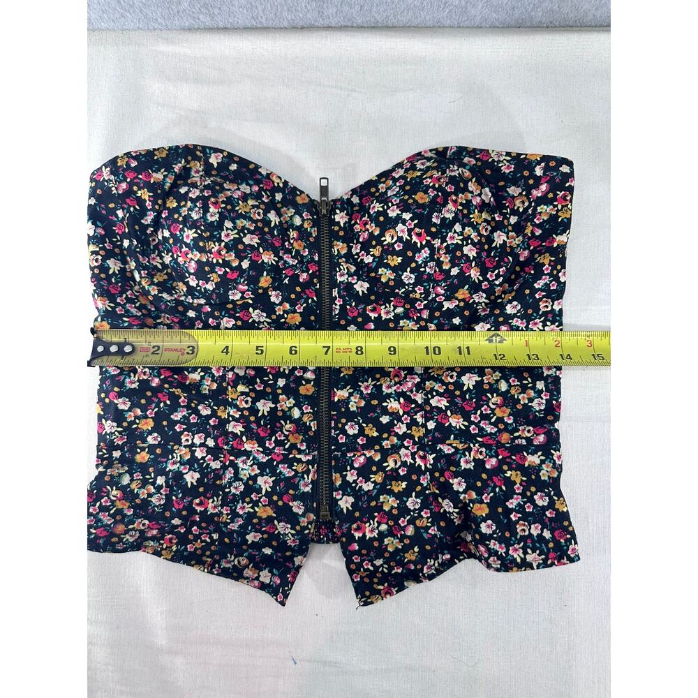 Silence + Noise Women's sz M Floral Zip Up Bustier Y2K Crop Top Corset - Picture 2 of 6